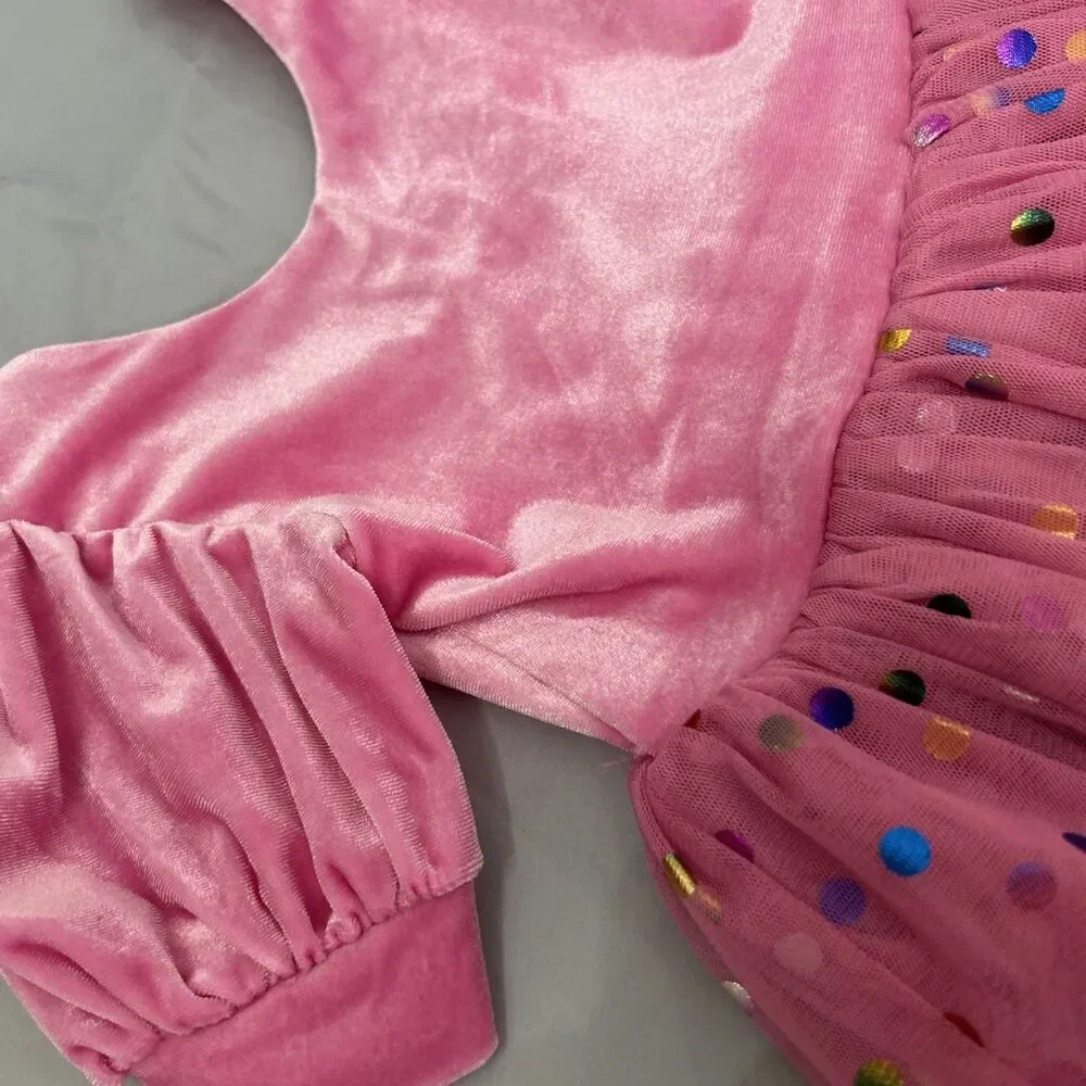 Ollie Jay Diana Puff Dress in Bubblegum Confetti Velvet Top Tulle Bottom Sz 3